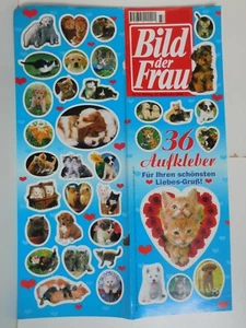 36 Liebes-Gruß Aufkleber Sticker Bogen aus Zeitschrift Katzen Hunde Tiere Decal - Bild 1 von 1