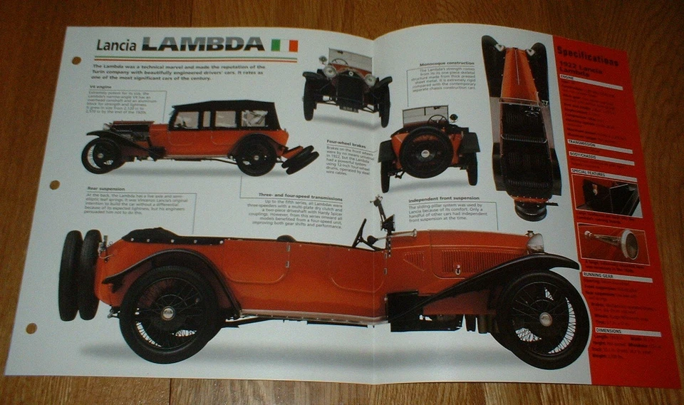 LANCIA LAMBDA 1922 HOJA DE ESPECIFICACIONES FOLLETO FOTO INFORMACIÓN FOLLETO 22-31 Foto 1 de 1