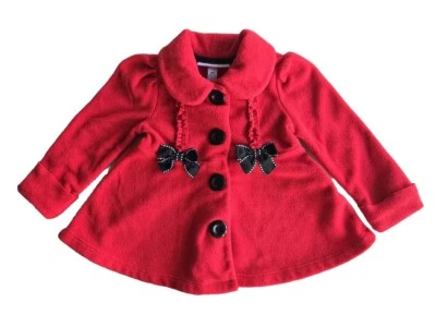 Kids Headquarters Baby Girls Fleece Button Up Coat 18 Months Red With Bows - Изображение 1 из 4