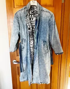 80er 90er Dusted Denim Blue Acid Wash Trenchcoat Gr. L? Streetwear Hip Hop Grafik - Bild 1 von 15