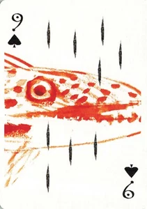 Tarjeta de juego de intercambio individual Artiphany 9 of Spades Trout Primer plano fuera de existencia - Imagen 1 de 2
