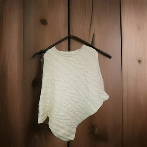 SHADES OF ARAN Sweater Poncho Fisherman Wool Cableknit Ireland Ivory One Size - Picture 1 of 6