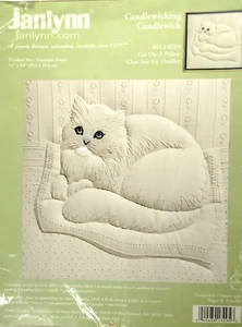Janlynn Cat On A Pillow Candlewick Kit 14x14 Made in USA Cotton Muslin 2004 - Picture 1 of 13