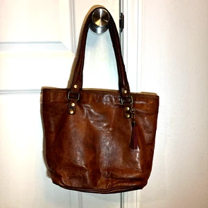 Vintage Hell Blues Echtleder Reißverschluss Schultertasche Handtasche braun - Bild 1 von 8