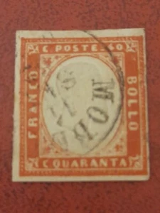 1862 Regno di Re Vittorio Emanuele II effigie in rilievo n 16 E c. 40 rosa usato - Foto 1 di 6