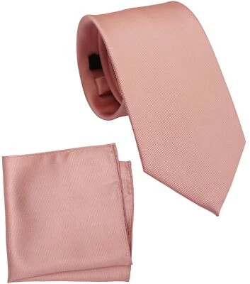 Regular Rose Gold Tie and Pocket Square for Men Solid Color Necktie Set 3.2 i... - Image 1 of 4