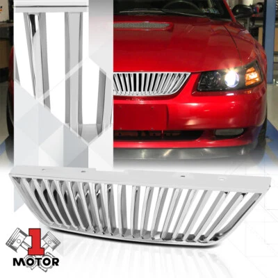 For 1999-2004 Ford Mustang{VERTICAL-BAR}Glossy Chrome Upper Bumper Grille Grill - Image 1 of 4