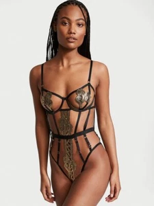 Victoria's Secret großer barock bestickter Riemenausschnitt Teddy schwarzgold - Bild 1 von 3