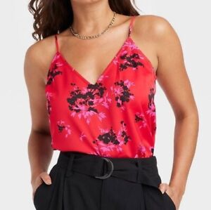 New Day Cami Womens Small V-Neck Adjustable Straps Red Floral