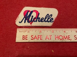 Vintage 1970's Style Sew On Name Patch Michelle Blue Letters - Foto 1 di 1