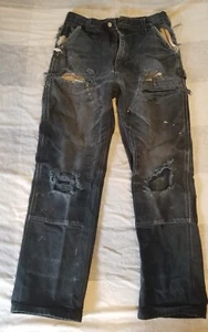 Vintage Carhartt Double Knee Brown Faded Distressed Pants Size 34x30 Grunge - Picture 1 of 8