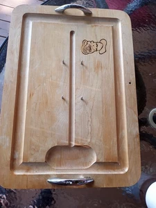 Vintage Wooden Carving Board With Meat Holding Spikes 20"x14"" - Picture 1 of 5