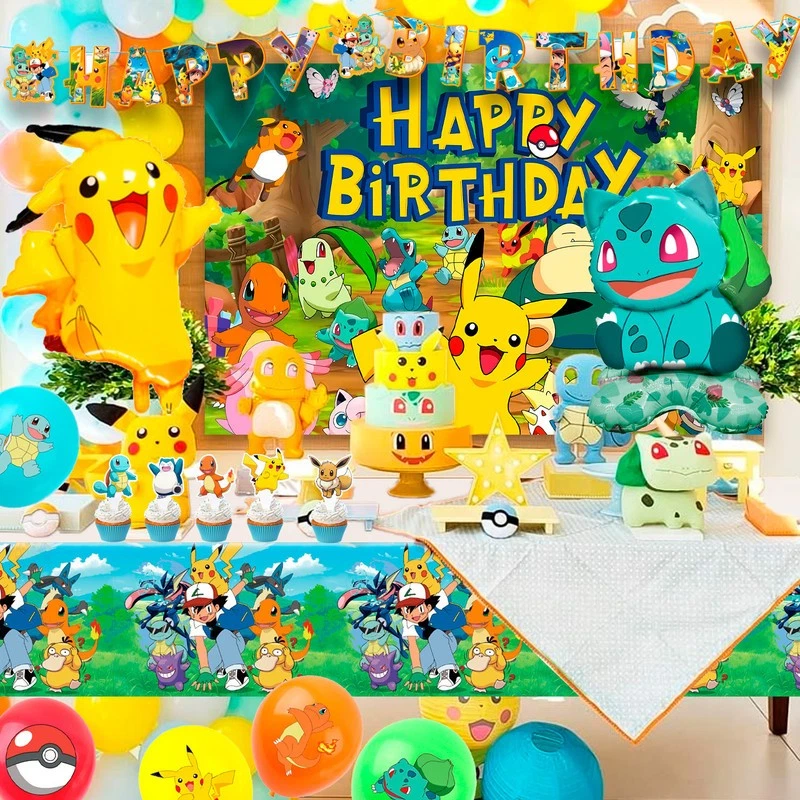Pokemon Suministros de Fiesta Pokemon Decoración de Cumpleaños Pokemon Globos Mantel Foto 1 de 4