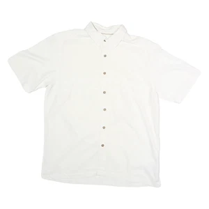 QUIKSILVER Mens White Cotton Casual Shirt L Palm Tree Pattern Short Sleeve - Picture 1 of 6