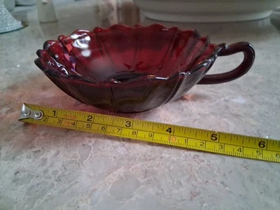 EXCELLENT Vntg  RUBY RED Depression Glass HANDELED Bowl By ANCHOR HOCKING  - Image 1 of 3