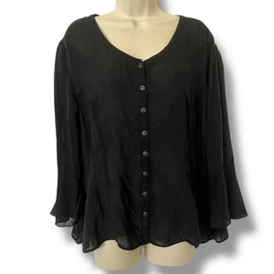 Tianello Gr. L Lisa Bluse schwarz 100% Viskose seidig Crinkle Rüschen Glockenärmel - Bild 1 von 8