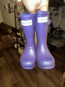 US 8C Hunter Girl's Lavender Original GiantGlitter Mid-Calf Rain Boots - Picture 1 of 12
