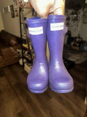 US 8C Hunter Girl's Lavender Original GiantGlitter Mid-Calf Rain Boots - Image 1 of 4