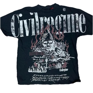 Rare Civil Regime Burning Frontier Graphic T Shirt Black Vintage Wash Medium - Picture 1 of 4