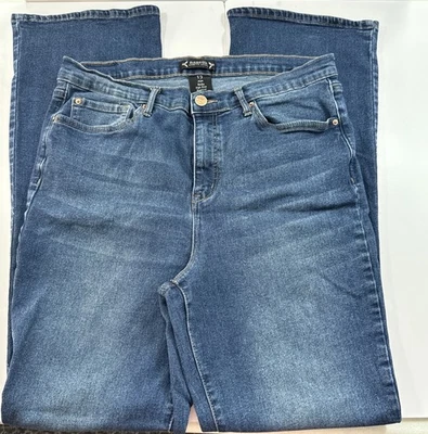 Pantalones de mezclilla azul oscuro Nanette Lepore Belle tiro alto corte bota para mujer talla 12 Foto 1 de 4