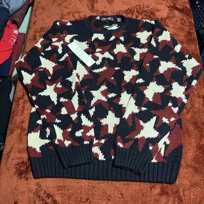 Vintage America Perry Ellis Sweater Mens Large Star Print Knit 90s USA Flag NWT - Image 1 of 4