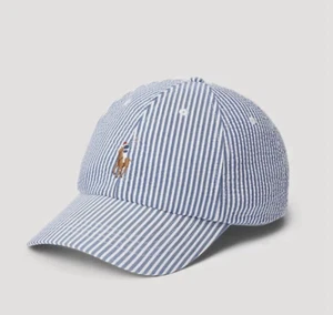 Cappello da baseball nuovo con etichette Polo Ralph Lauren SEER SUCKER HAT Strapback BLU BIANCO adulto sistema operativo - Foto 1 di 6