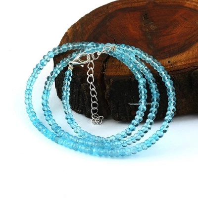 3-4MM Blue Topaz Faceted Rondelle Gemstone Beads Self Expression Necklaces 32'' - Image 1 of 4