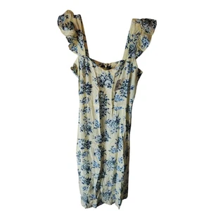 Loft Cream/Blue Floral Ruffle Sleeve Dress, NWT, Size 6 - Picture 1 of 6