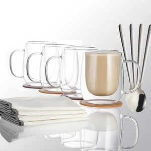Tazas de café de vidrio de doble pared tazas de vidrio de 15,2 oz con asas taza de capuchino c... - Imagen 1 de 6