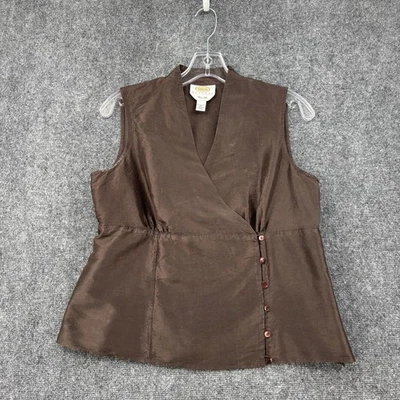 VINTAGE Talbots Brown Silk Sleeveless Blouse Women’s Petite 12 Y2K Classic - Image 1 of 4