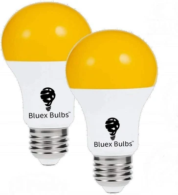 2 Pack LED Dusk to Dawn A19 Bug Light Bulbs, Yellow Amber Light with Automatic S - Image 1 of 4