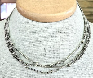 Vintage Multi Strand Silver Tone Curb & Bar Link Chain Necklace 47" Spring Ring - Picture 1 of 5