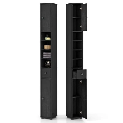 Armario de almacenamiento de baño delgado 71" con 2 puertas 5 estantes ajustables 1 cajón Foto 1 de 4