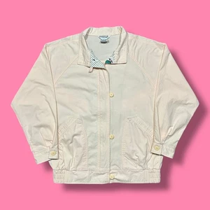 Vtg 80s Jacket Pastel Pink Full Zip Parka Coat Lightweight Cotton Womens Medium - Picture 1 of 11
