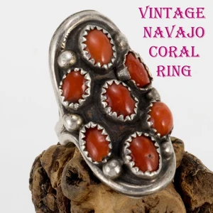 Anillo Coral Navajo Vintage M. YAZZIE Plata Esterlina Flor de Calabaza Peón Antiguo 5 - Imagen 1 de 7