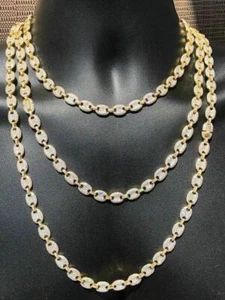 Men's Mariner Link Chain ICY CZ 14k Gold Plated Solid 925 Silver 8mm - Picture 1 of 13