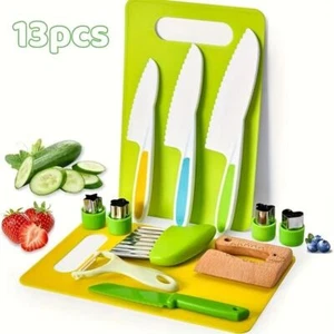 13 Piece Kids Montessori Cooking Tools Set - Kid Safe Kitchen Knives Gift Set - - Picture 1 of 11