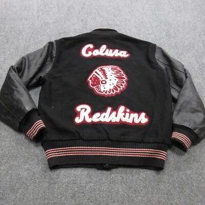 Letterman Jacket Mens Large Black Red Patch Embroidered Colusa Redskins Snap - Picture 1 of 21