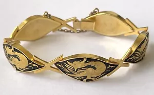 Vintage Toledo Spain Damascene 24K Gold Inlaid Dragon Bracelet 7'' Long Excellen - Picture 1 of 4