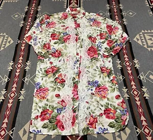 Victoria's Secret Gold Label Rayon Lace Pink Green Floral Shirt Dress M/L Vtg 17 - Picture 1 of 6