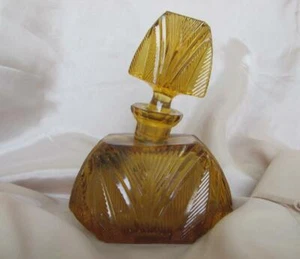 1930s VINTAGE ART DECO AMBER COLOR CRYSTAL GLASS BOHEMIAN PERFUME BOTTLE  - Picture 1 of 7