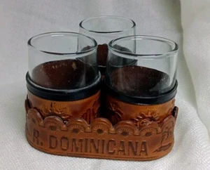 Leather cover Shot Glass Set 3 shot glasses Dominican Republic souvenir~ - Picture 1 of 11