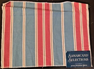 SAMARCAND Striped in Azure (Blue, Rosy Pink, Ivory) 11 x 14 5/8" Fabric Sample - Picture 1 of 2