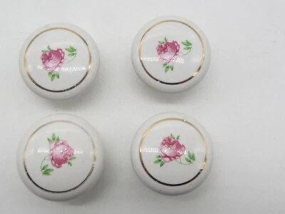VINTAGE LOT of 4 FLORAL ROSES PORCELAIN CABINET DOOR KNOBS PULLS - Image 1 of 4