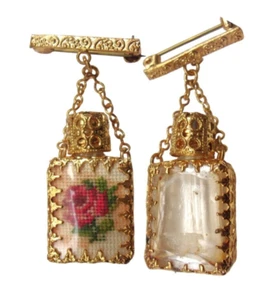 Art Deco Perfume Bottle Brooch Vintage Flapper Style Gold Filigree Stunning D5cm - Picture 1 of 15