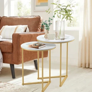 2Stacking Round Marble Nested Side End Table Set Coffee Snake Table Multi-Layout - Picture 1 of 12