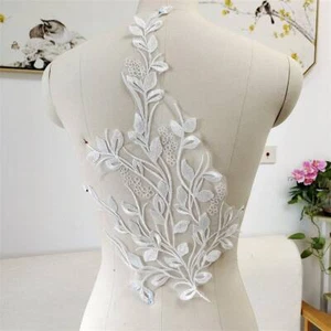 3 Pieces Leaf Embroidery Lace Applique Exquisite Applique for Dress Gown Sewing - Picture 1 of 4