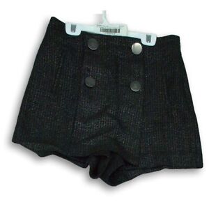 Zara Womens Black Flat Front Textured Tweed Wrap Skort Shorts Size Medium