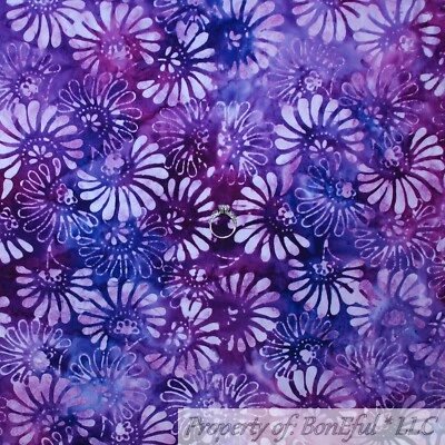 BonEful Fabric FQ Cotton Quilt Purple Tonal Blender Blue White Batik Flower SALE - Image 1 of 4
