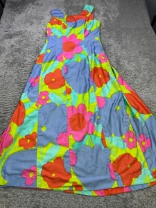 Vtg Alfred Shaheen Dress Women S/Medium Scooby-Doo Watercolor Floral Maxi Talon - Picture 1 of 11